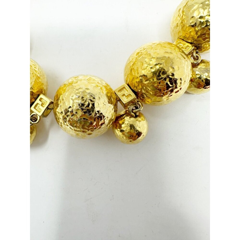 Fendi Vintage Italy Gold Plated Metal FF Logo Bead Collar‎ Necklace Adjustable - Picture 8 of 8